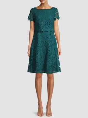 Shani Dark Green Floral Lace Fit & Flare Dress | Size 4